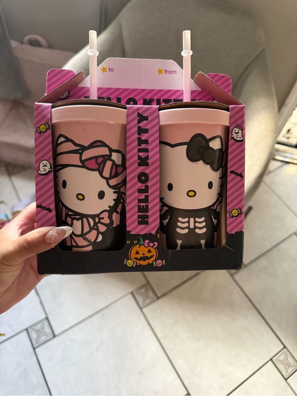 Hello Kitty Pink Halloween Tumbler Set with Straws